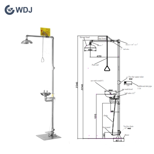 Unheated Emergency Safety Shower and Eyewash with Foot Pedal