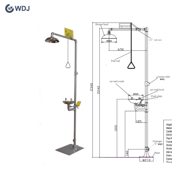 Combination Floor Mounted Unheated Safety Shower with Eye Wash 