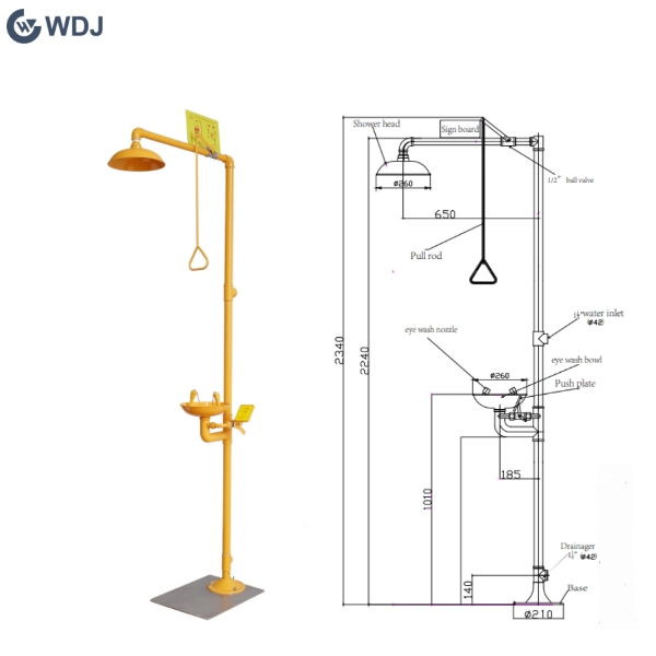 ABS Coating Combination Floor Mounted Safety Shower with Eye Wash