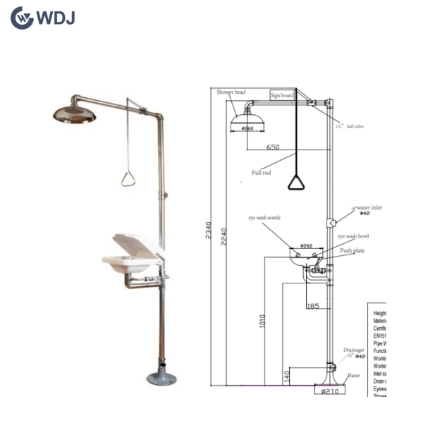 Combination Floor Mounted Unheated Safety Shower with Eye Wash + SS Basin