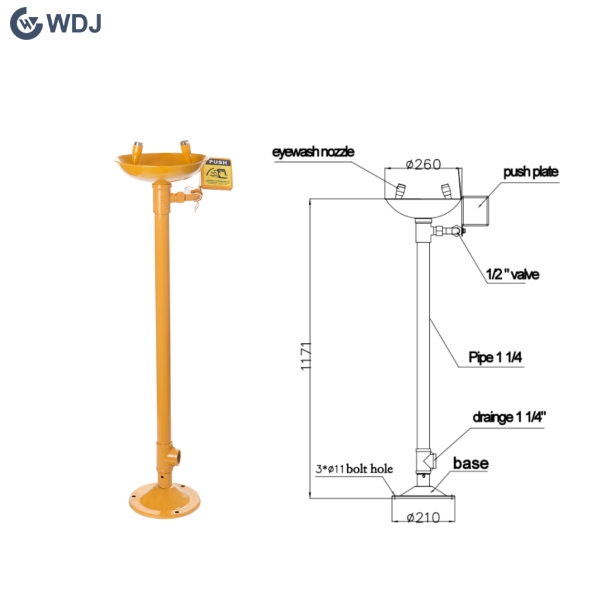 Pedestal Mounted Stainless steel Emergency Eye Wash Station with ABS Coating