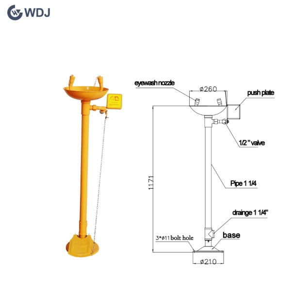 Pedestal Mounted Stainless steel Emergency Eye Wash Station with Foot pedal and ABS Coating