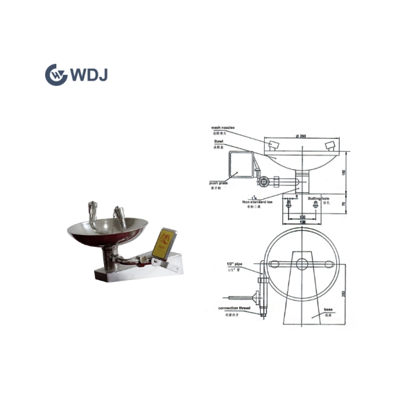 Wall mounted stainless steel 304 open bowl eye wash