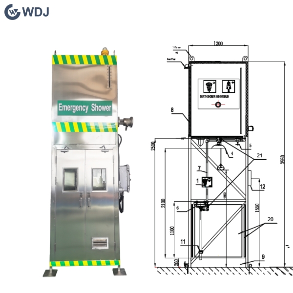 1500L Polar Tank Fed Immersion Heated Stainless steel 316  Safety Shower with Doors 