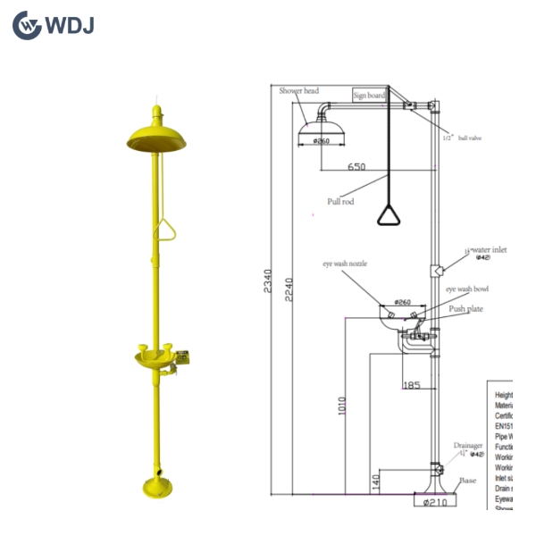 Teflon Coating Combination Floor Mounted Unheated Safety Shower with Eye Wash 
